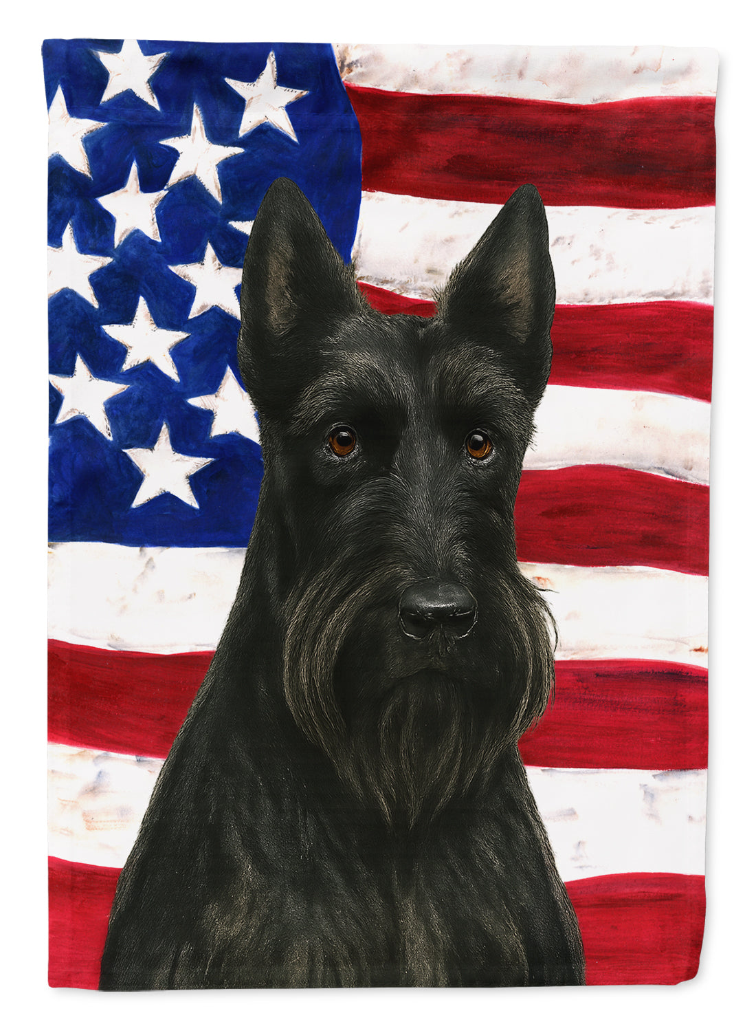 Black Scottish Terrier American Flag House Flag 28x40 Porch Sleeve Pole Decorative Outside Yard Banner Artwork Wall Hanging, Polyester