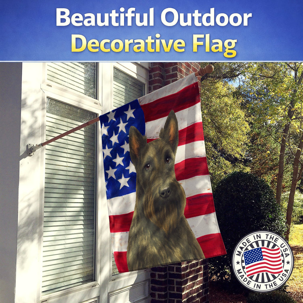 Brindle Scottish Terrier American Flag House Flag 28x40 Porch Sleeve Pole Decorative Outside Yard Banner Artwork Wall Hanging, Polyester