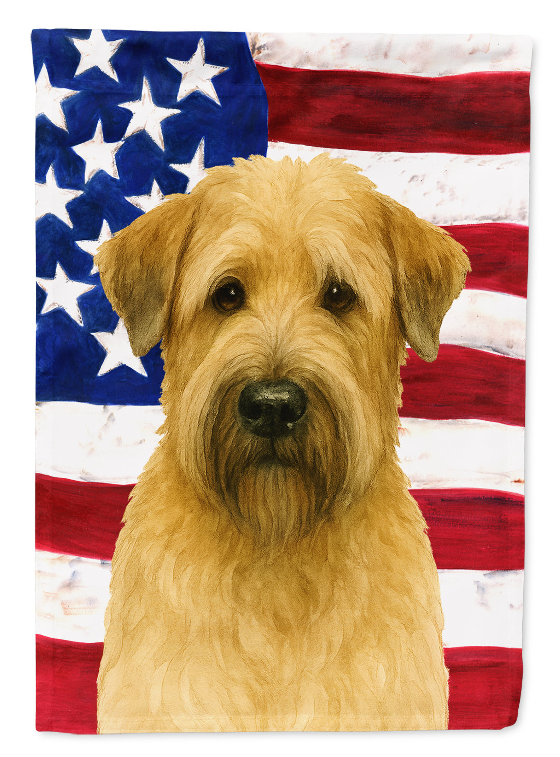 Soft Coated Wheaten Terrier American Flag House Flag 28x40 Porch Sleeve Pole Decorative Outside Yard Banner Artwork Wall Hanging, Polyester