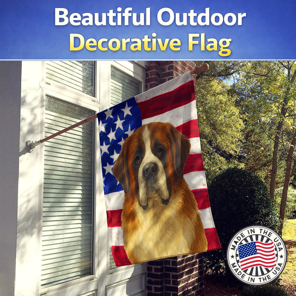 Brown and White Saint Bernard American Flag House Flag 28x40 Porch Sleeve Pole Decorative Outside Yard Banner Artwork Wall Hanging, Polyester