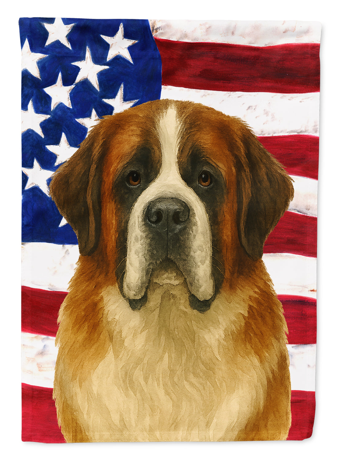 Brown and White Saint Bernard American Flag House Flag 28x40 Porch Sleeve Pole Decorative Outside Yard Banner Artwork Wall Hanging, Polyester
