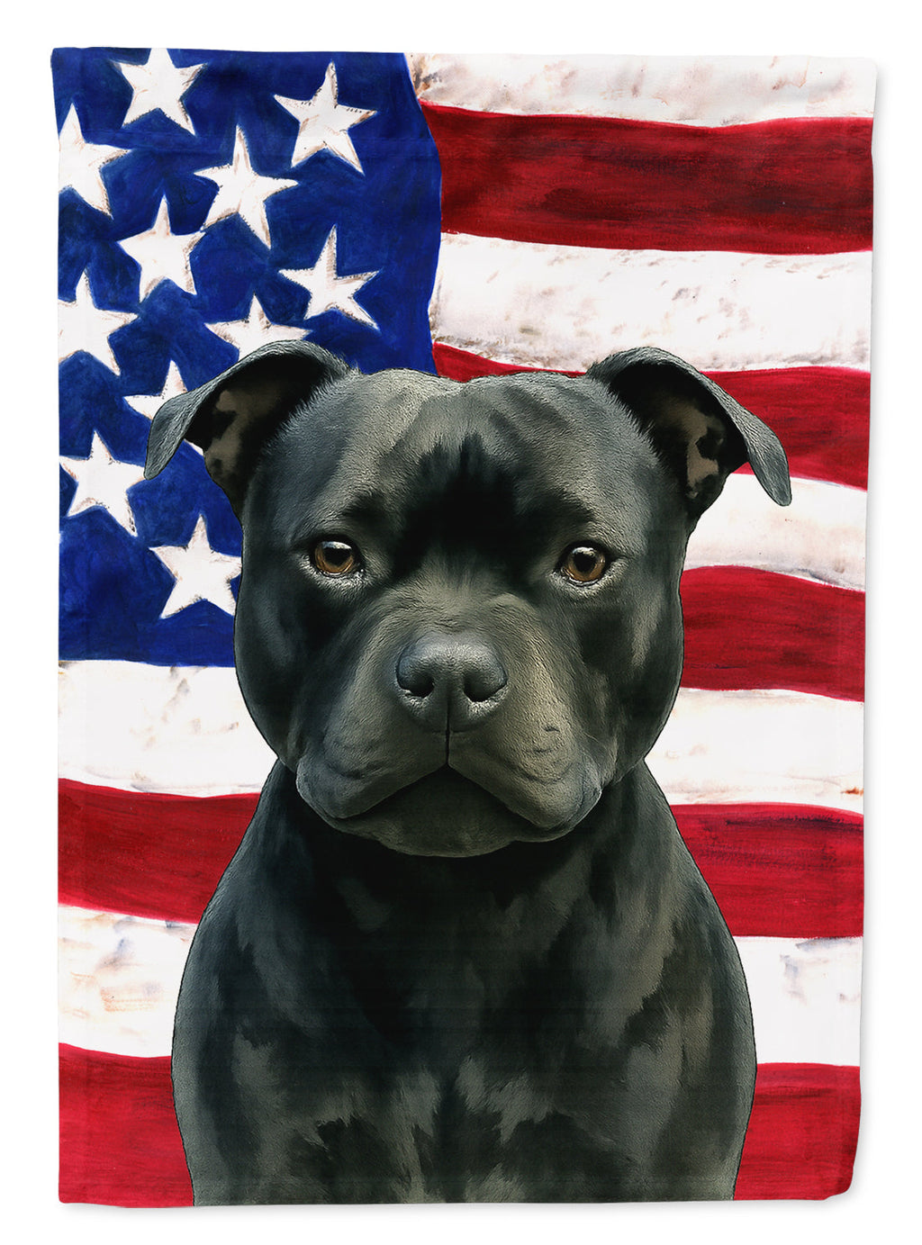 Black Staffordshire Bull Terrier American Flag House Flag 28x40 Porch Sleeve Pole Decorative Outside Yard Banner Artwork Wall Hanging, Polyester