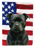 Black Staffordshire Bull Terrier American Flag House Flag 28x40 Porch Sleeve Pole Decorative Outside Yard Banner Artwork Wall Hanging, Polyester