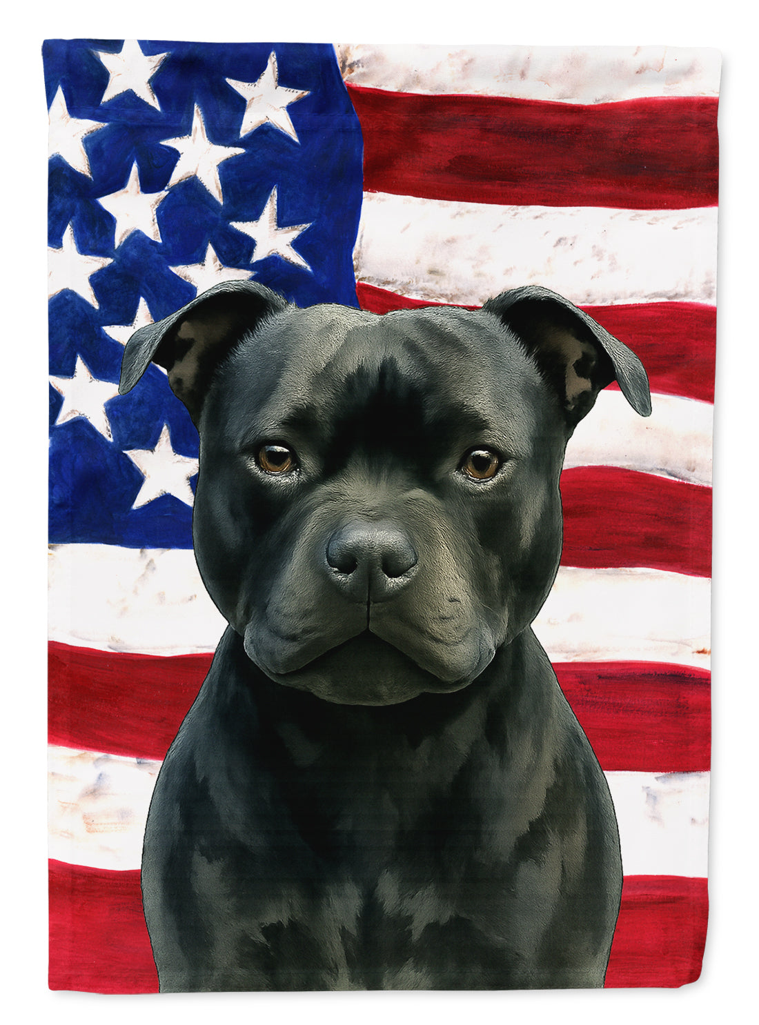 Black Staffordshire Bull Terrier American Flag House Flag 28x40 Porch Sleeve Pole Decorative Outside Yard Banner Artwork Wall Hanging, Polyester