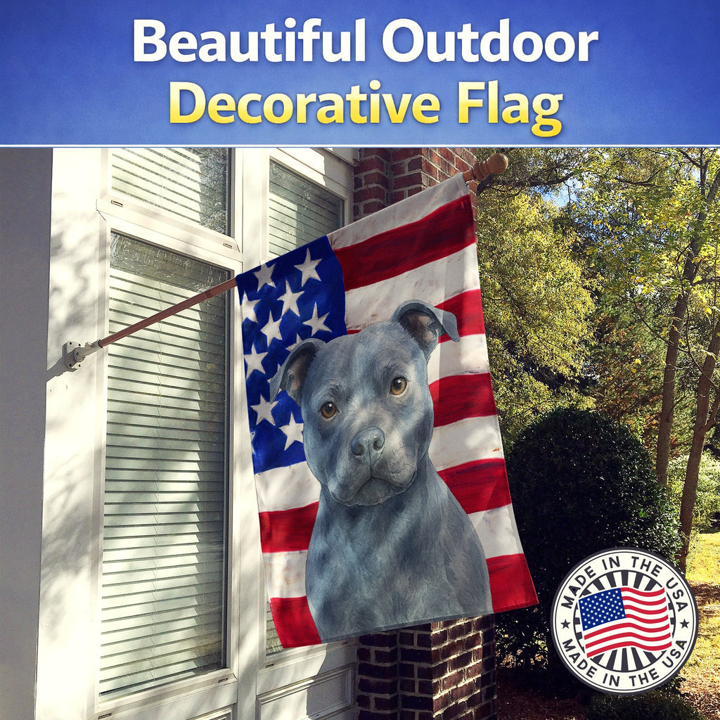 Blue Staffordshire Bull Terrier American Flag House Flag 28x40 Porch Sleeve Pole Decorative Outside Yard Banner Artwork Wall Hanging, Polyester