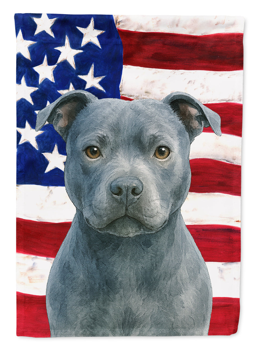Blue Staffordshire Bull Terrier American Flag House Flag 28x40 Porch Sleeve Pole Decorative Outside Yard Banner Artwork Wall Hanging, Polyester