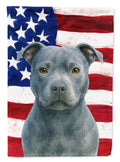 Blue Staffordshire Bull Terrier American Flag House Flag 28x40 Porch Sleeve Pole Decorative Outside Yard Banner Artwork Wall Hanging, Polyester