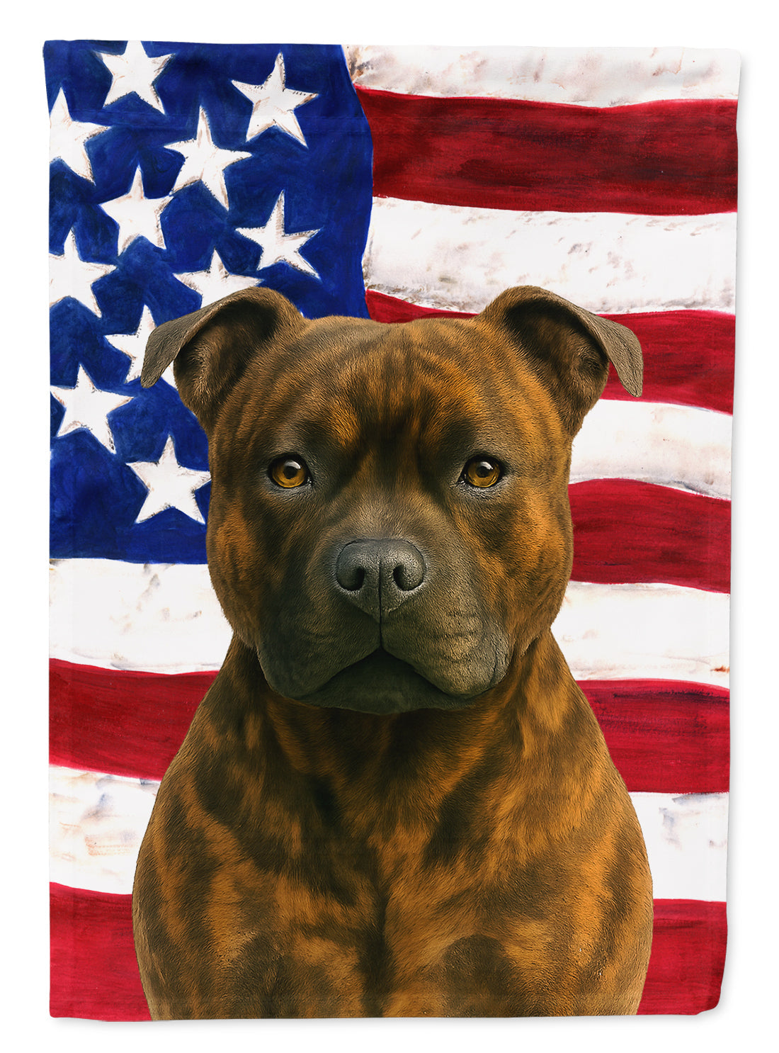 Brindle Staffordshire Bull Terrier American Flag House Flag 28x40 Porch Sleeve Pole Decorative Outside Yard Banner Artwork Wall Hanging, Polyester