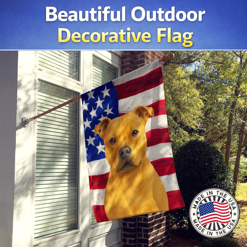 Fawn Staffordshire Bull Terrier American Flag House Flag 28x40 Porch Sleeve Pole Decorative Outside Yard Banner Artwork Wall Hanging, Polyester