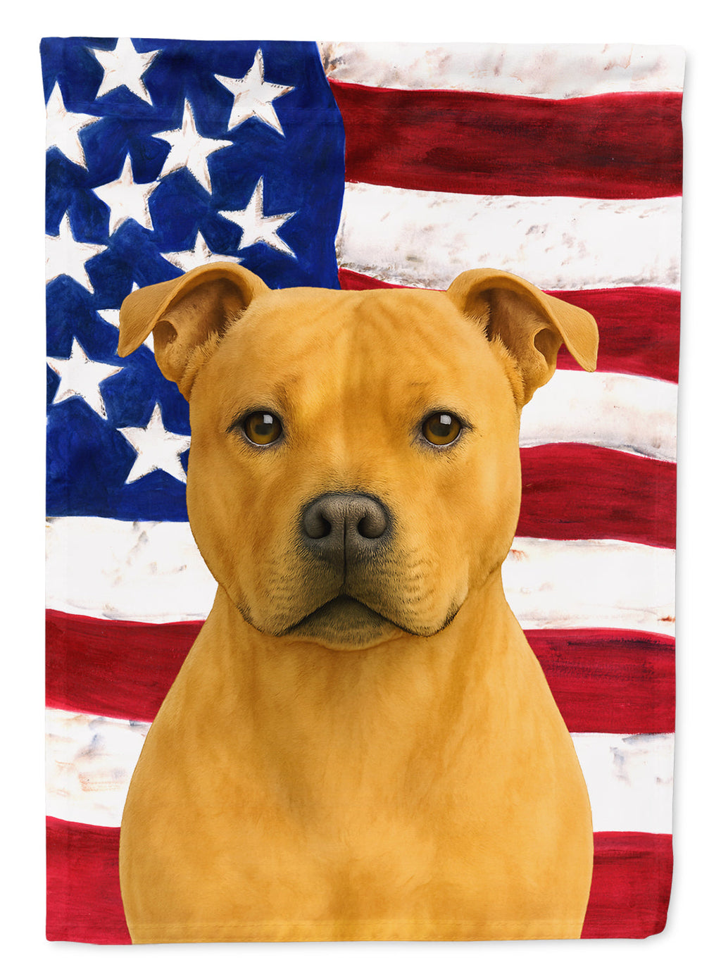 Fawn Staffordshire Bull Terrier American Flag House Flag 28x40 Porch Sleeve Pole Decorative Outside Yard Banner Artwork Wall Hanging, Polyester