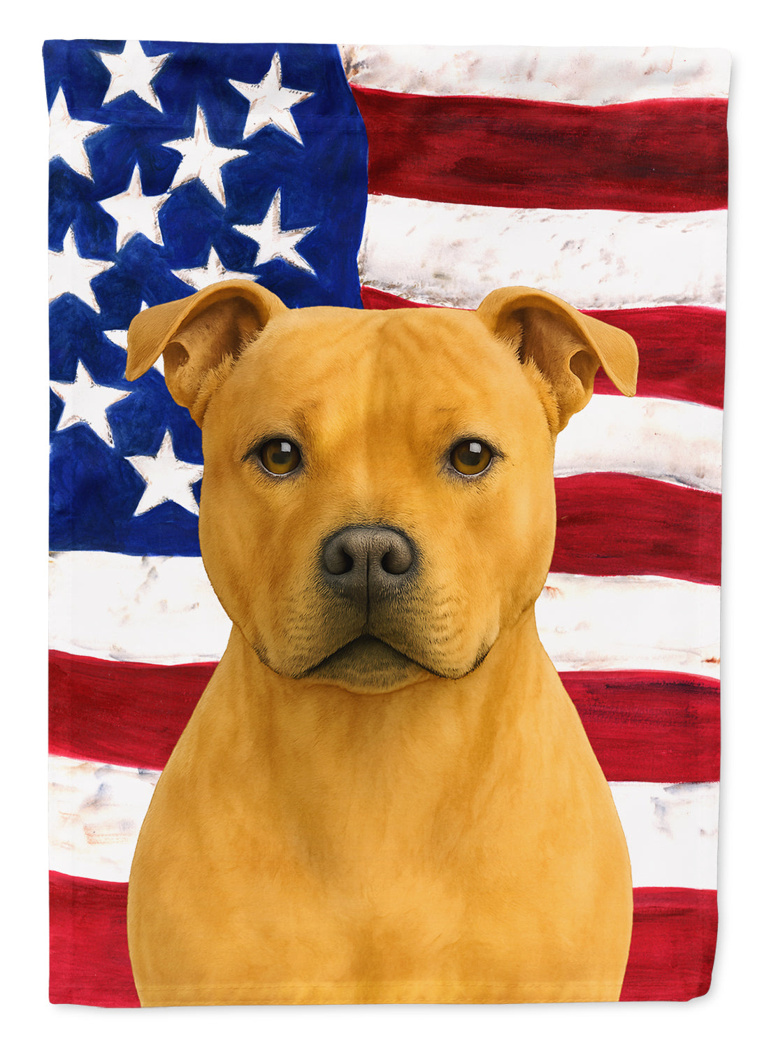 Fawn Staffordshire Bull Terrier American Flag House Flag 28x40 Porch Sleeve Pole Decorative Outside Yard Banner Artwork Wall Hanging, Polyester
