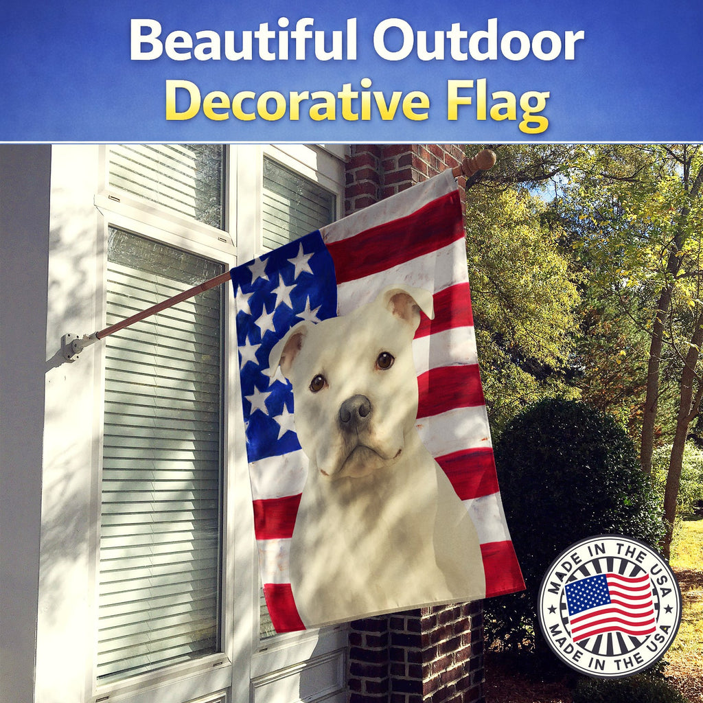 White Staffordshire Bull Terrier American Flag House Flag 28x40 Porch Sleeve Pole Decorative Outside Yard Banner Artwork Wall Hanging, Polyester