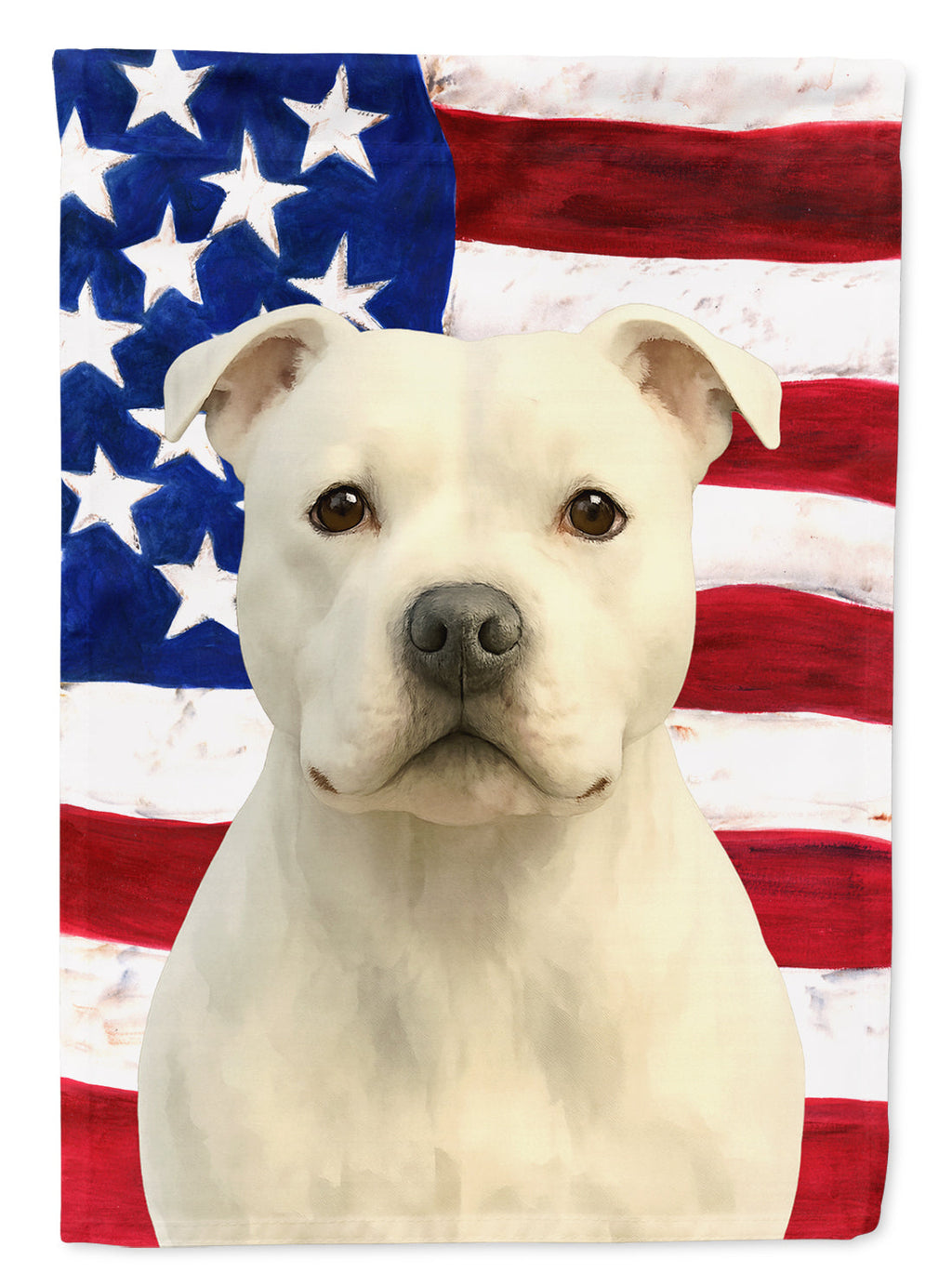 White Staffordshire Bull Terrier American Flag House Flag 28x40 Porch Sleeve Pole Decorative Outside Yard Banner Artwork Wall Hanging, Polyester