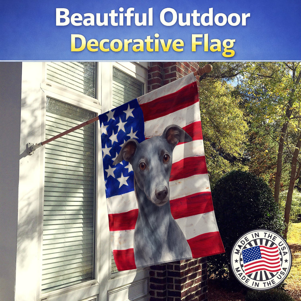 Blue Whippet American Flag House Flag 28x40 Porch Sleeve Pole Decorative Outside Yard Banner Artwork Wall Hanging, Polyester
