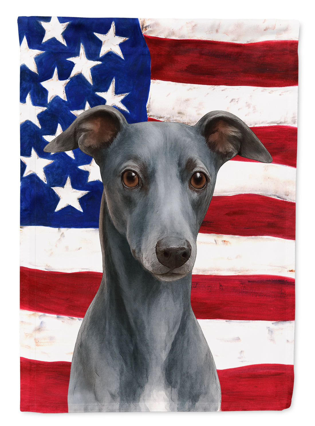 Blue Whippet American Flag House Flag 28x40 Porch Sleeve Pole Decorative Outside Yard Banner Artwork Wall Hanging, Polyester