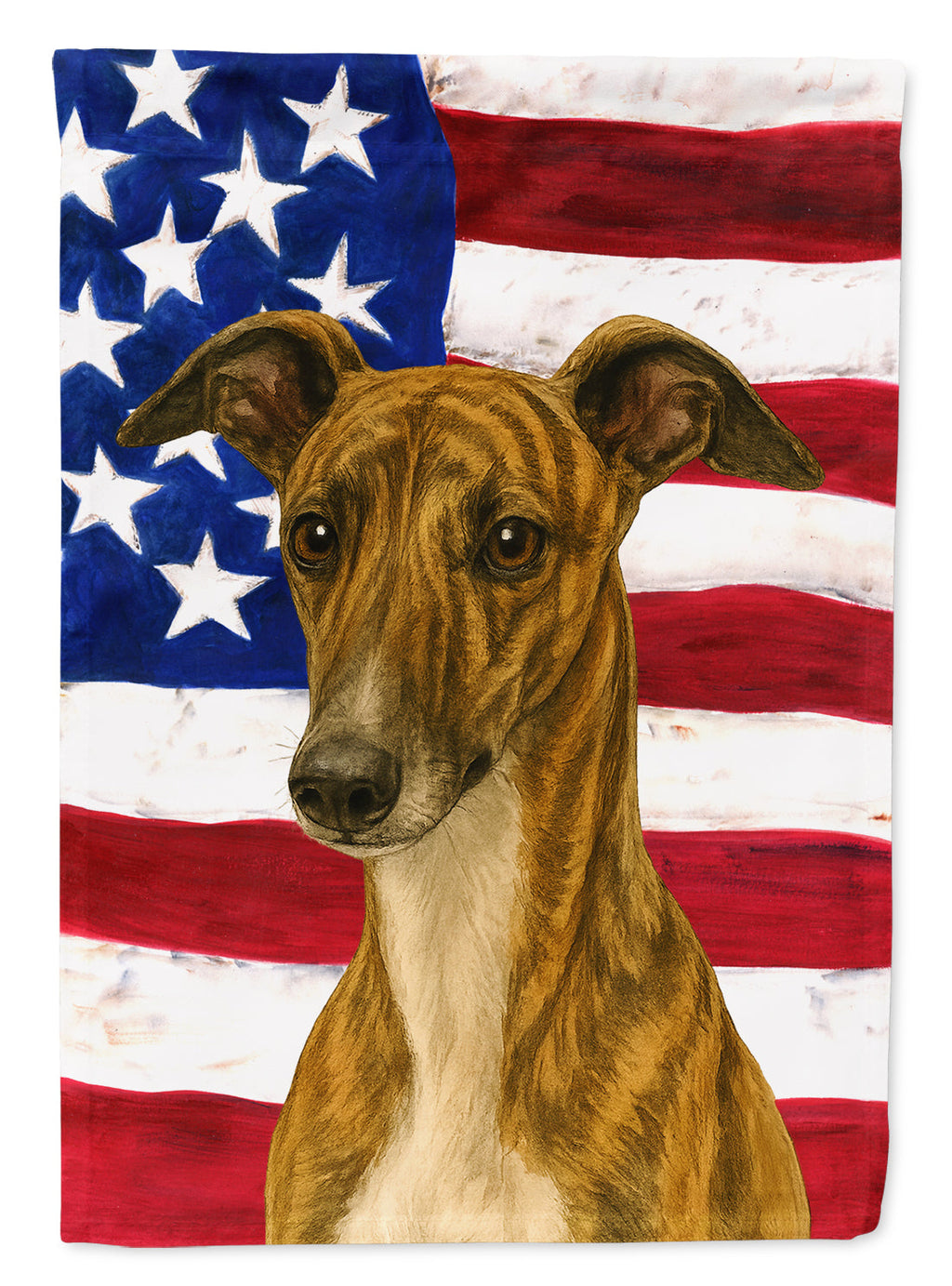 Brindle Whippet American Flag House Flag 28x40 Porch Sleeve Pole Decorative Outside Yard Banner Artwork Wall Hanging, Polyester