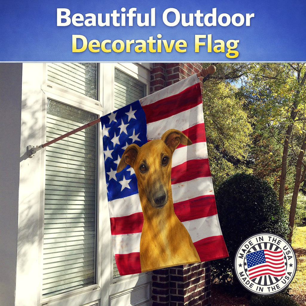 Fawn Whippet American Flag House Flag 28x40 Porch Sleeve Pole Decorative Outside Yard Banner Artwork Wall Hanging, Polyester
