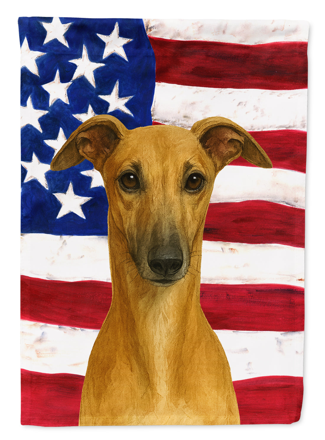 Fawn Whippet American Flag House Flag 28x40 Porch Sleeve Pole Decorative Outside Yard Banner Artwork Wall Hanging, Polyester