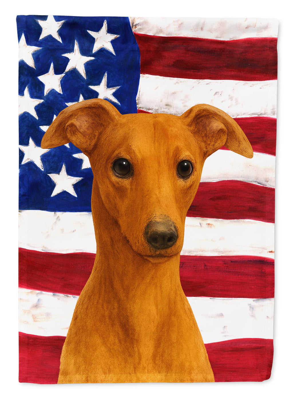 Red Whippet American Flag House Flag 28x40 Porch Sleeve Pole Decorative Outside Yard Banner Artwork Wall Hanging, Polyester