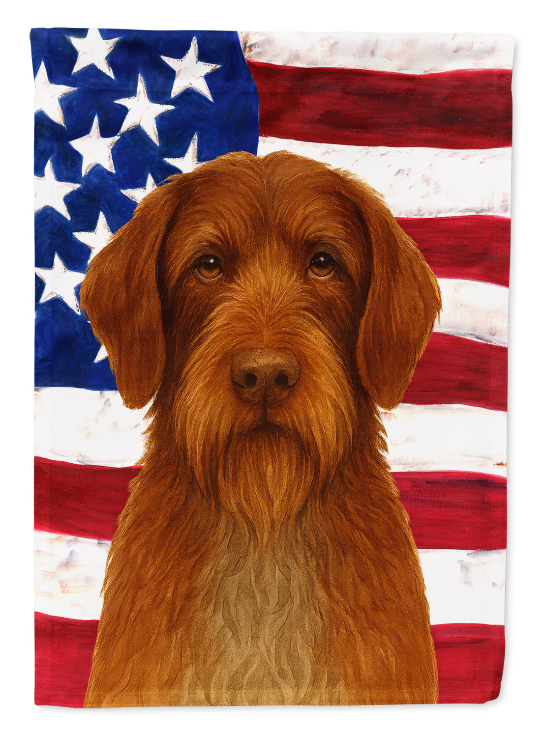 Chestnut Wirehaired Pointing Griffon American Flag House Flag 28x40 Porch Sleeve Pole Decorative Outside Yard Banner Artwork Wall Hanging, Polyester