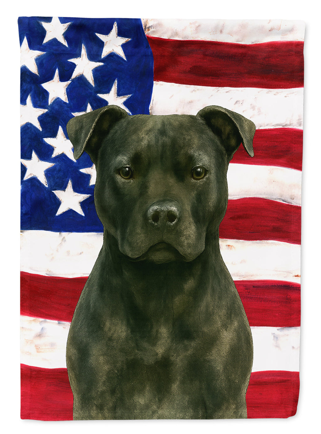 Black American Staffordshire Terrier American Flag House Flag 28x40 Porch Sleeve Pole Decorative Outside Yard Banner Artwork Wall Hanging, Polyester