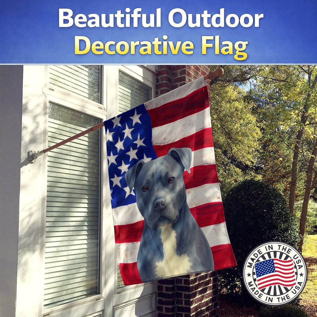 Blue American Staffordshire Terrier American Flag House Flag 28x40 Porch Sleeve Pole Decorative Outside Yard Banner Artwork Wall Hanging, Polyester