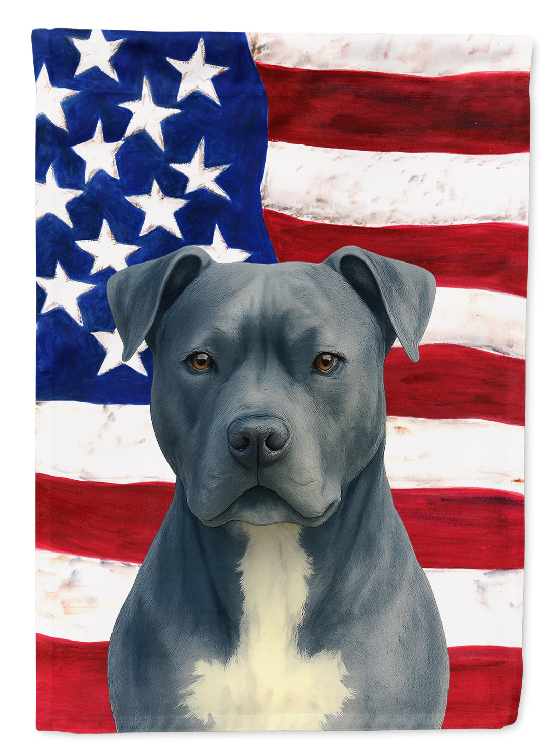 Blue American Staffordshire Terrier American Flag House Flag 28x40 Porch Sleeve Pole Decorative Outside Yard Banner Artwork Wall Hanging, Polyester