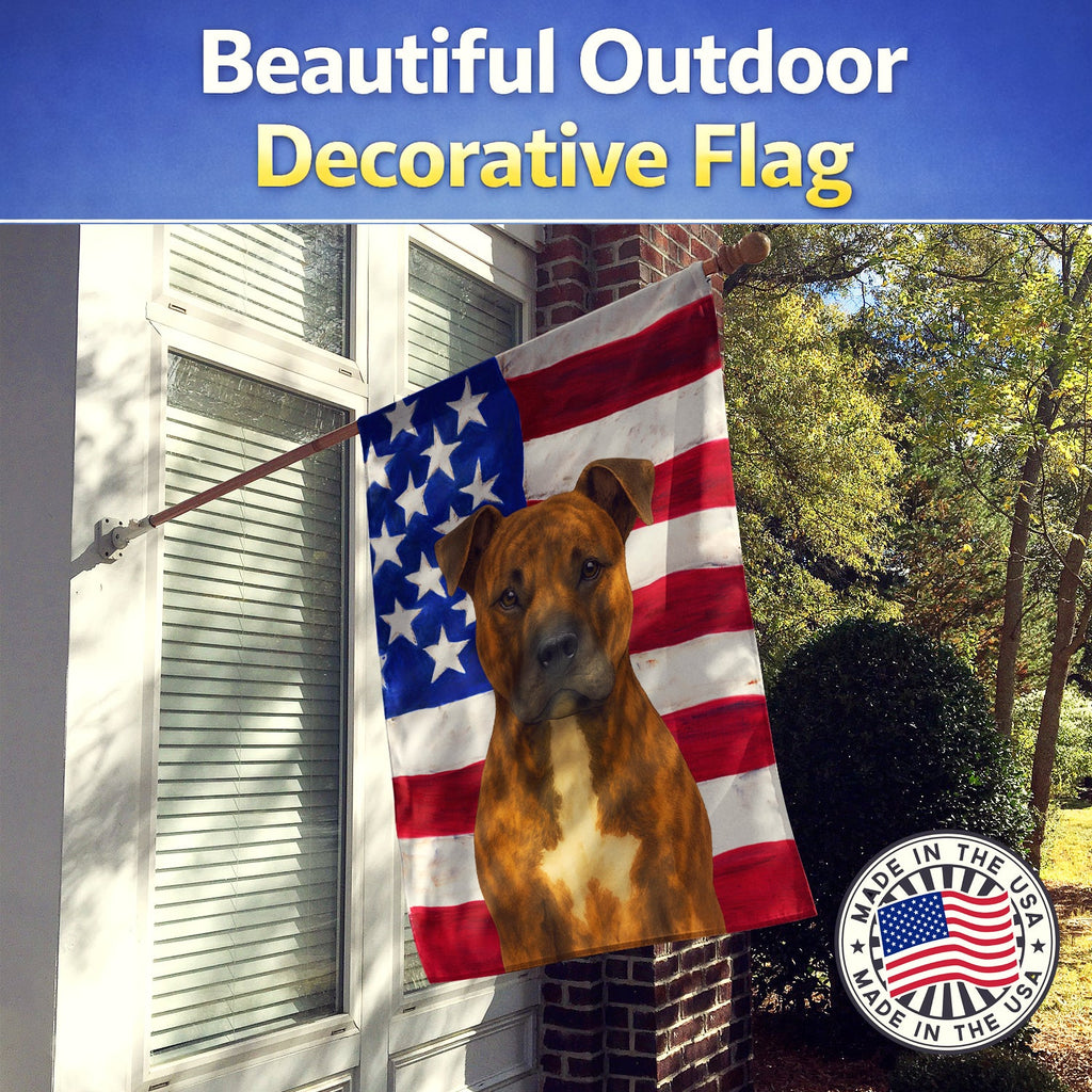Brindle American Staffordshire Terrier American Flag House Flag 28x40 Porch Sleeve Pole Decorative Outside Yard Banner Artwork Wall Hanging, Polyester