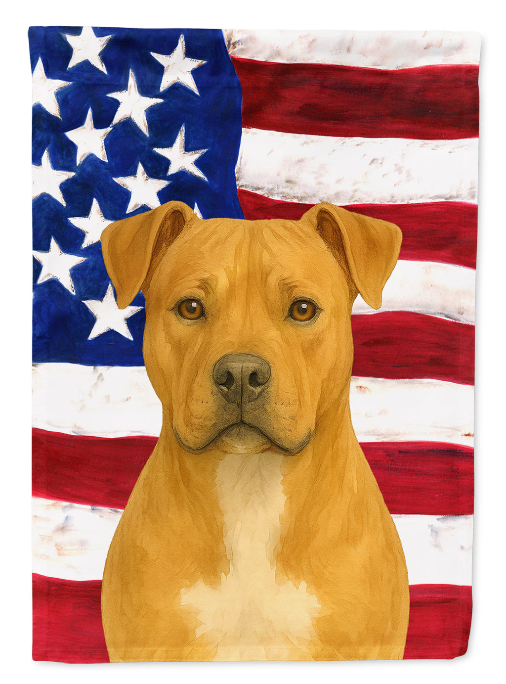 Fawn American Staffordshire Terrier American Flag House Flag 28x40 Porch Sleeve Pole Decorative Outside Yard Banner Artwork Wall Hanging, Polyester