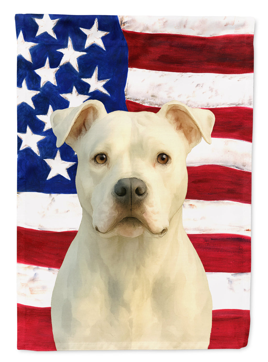 White American Staffordshire Terrier American Flag House Flag 28x40 Porch Sleeve Pole Decorative Outside Yard Banner Artwork Wall Hanging, Polyester