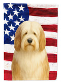 White and Tan Bearded Collie American Flag House Flag 28x40 Porch Sleeve Pole Decorative Outside Yard Banner Artwork Wall Hanging, Polyester