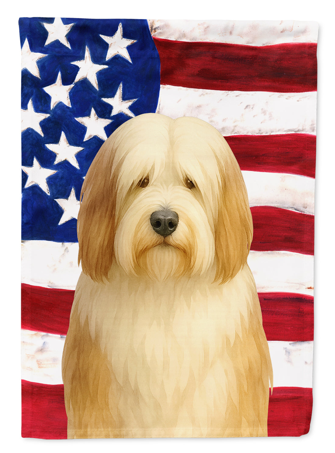 White and Tan Bearded Collie American Flag House Flag 28x40 Porch Sleeve Pole Decorative Outside Yard Banner Artwork Wall Hanging, Polyester