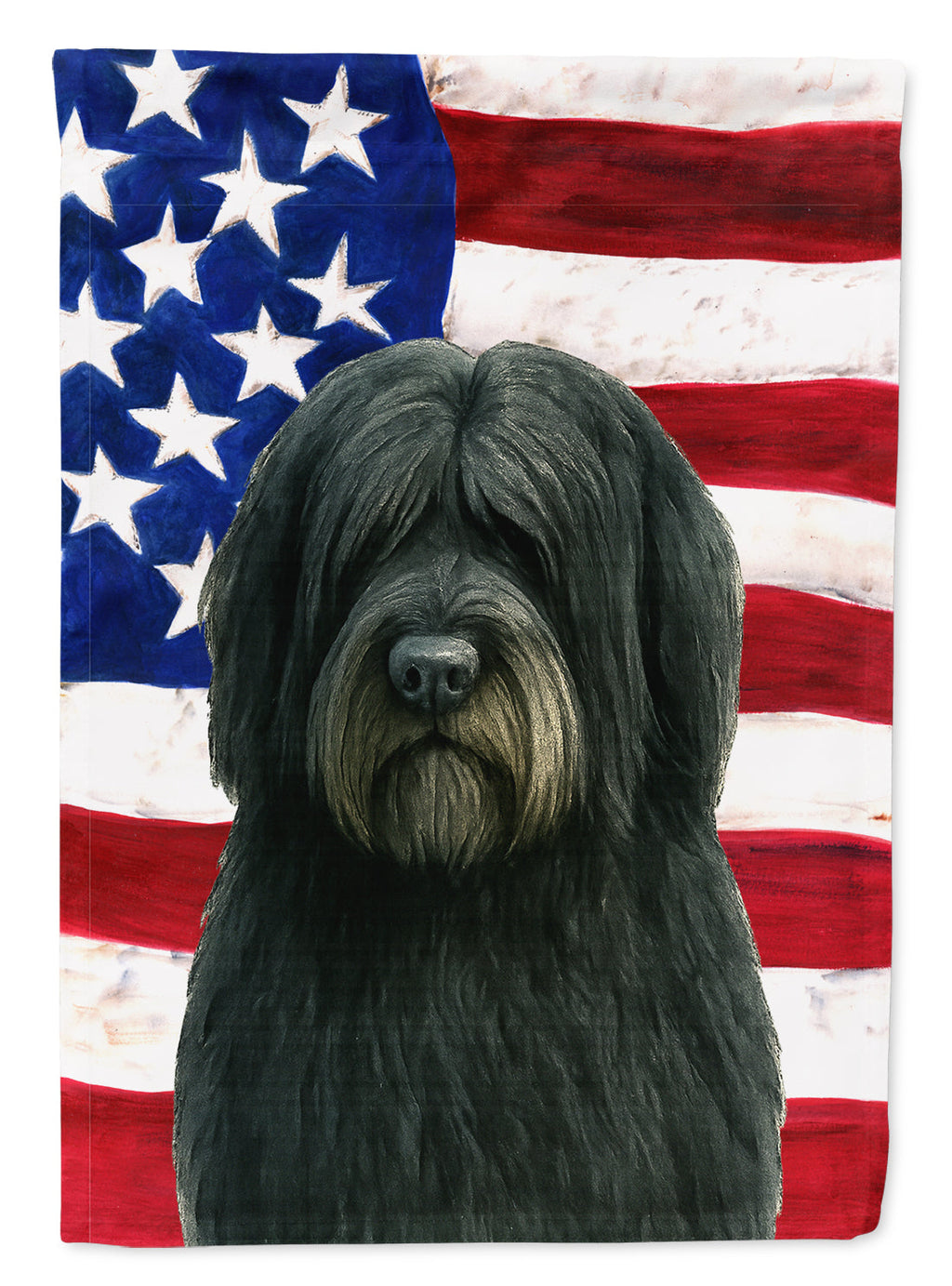 Black Bearded Collie American Flag House Flag 28x40 Porch Sleeve Pole Decorative Outside Yard Banner Artwork Wall Hanging, Polyester