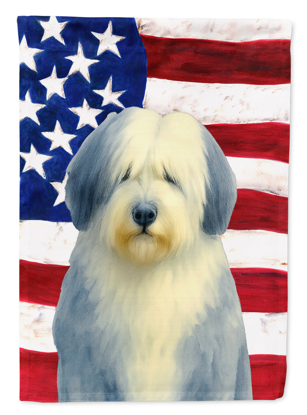 Blue Bearded Collie American Flag House Flag 28x40 Porch Sleeve Pole Decorative Outside Yard Banner Artwork Wall Hanging, Polyester