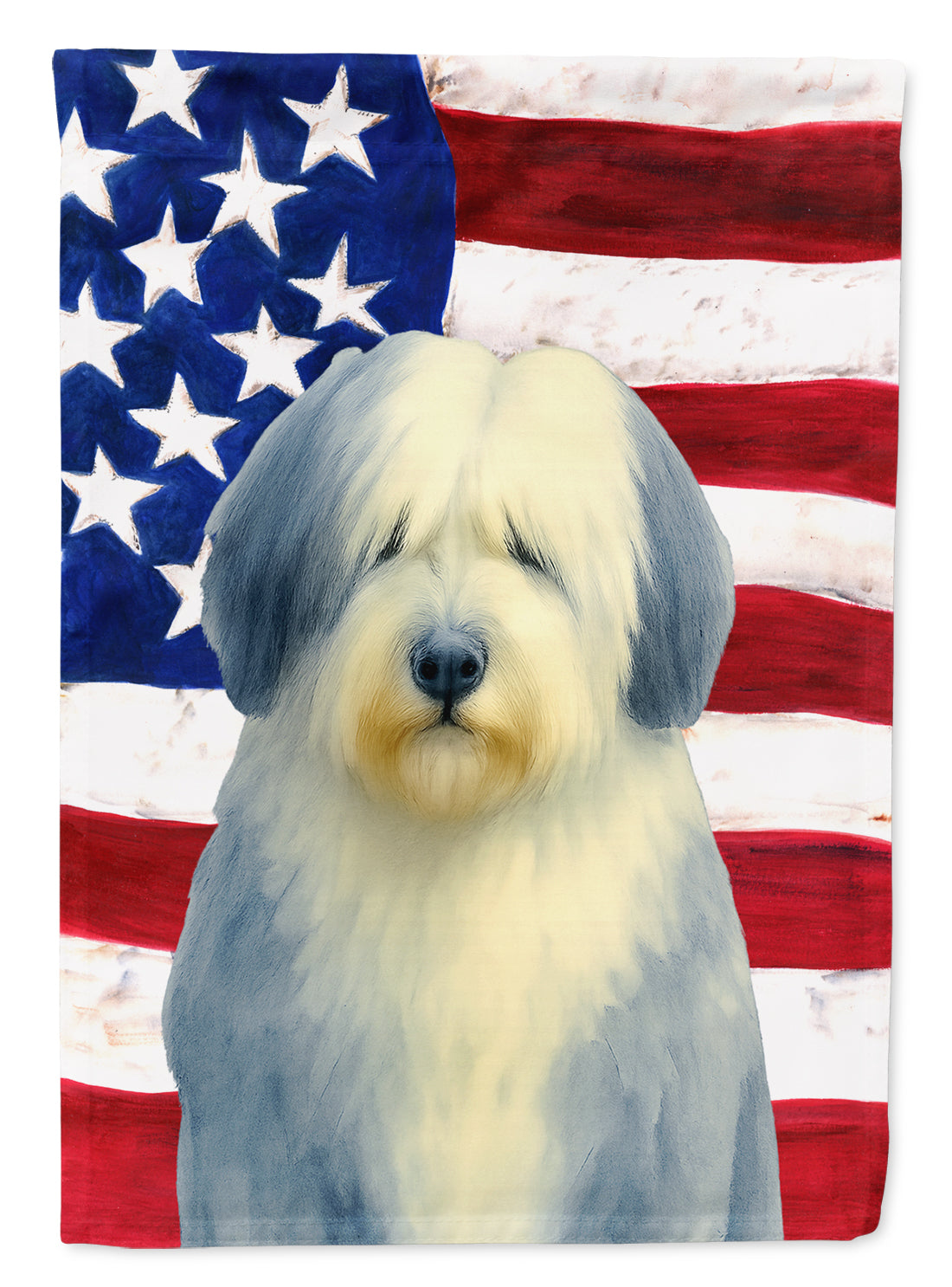 Blue Bearded Collie American Flag House Flag 28x40 Porch Sleeve Pole Decorative Outside Yard Banner Artwork Wall Hanging, Polyester