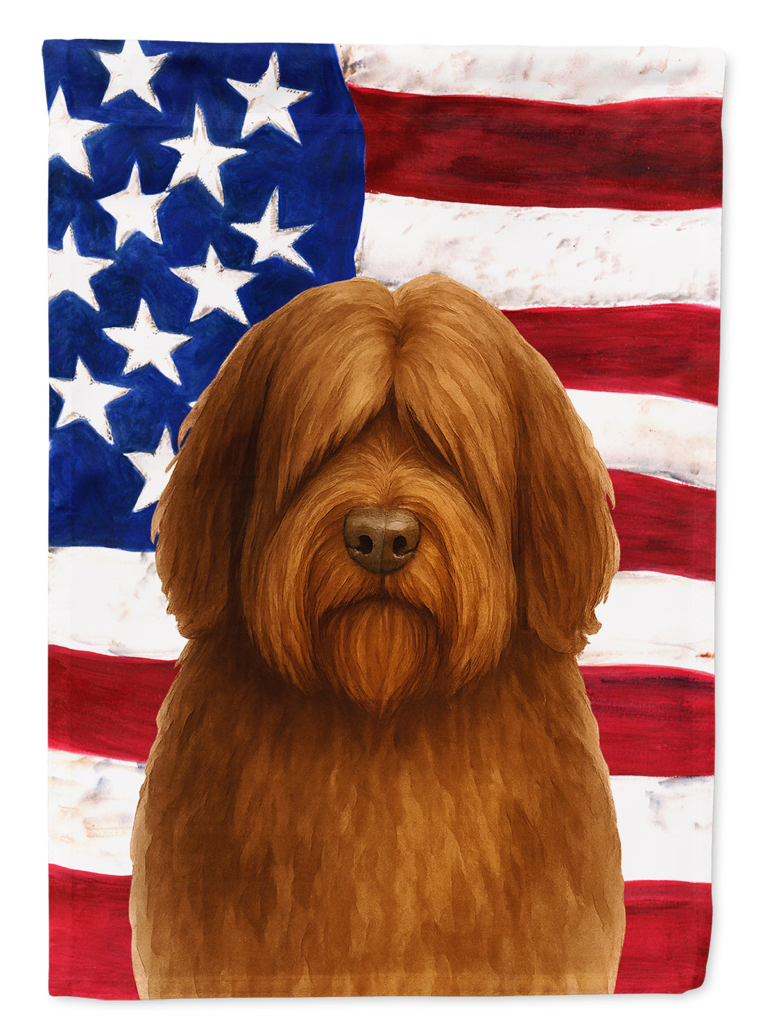 Brown Bearded Collie American Flag House Flag 28x40 Porch Sleeve Pole Decorative Outside Yard Banner Artwork Wall Hanging, Polyester