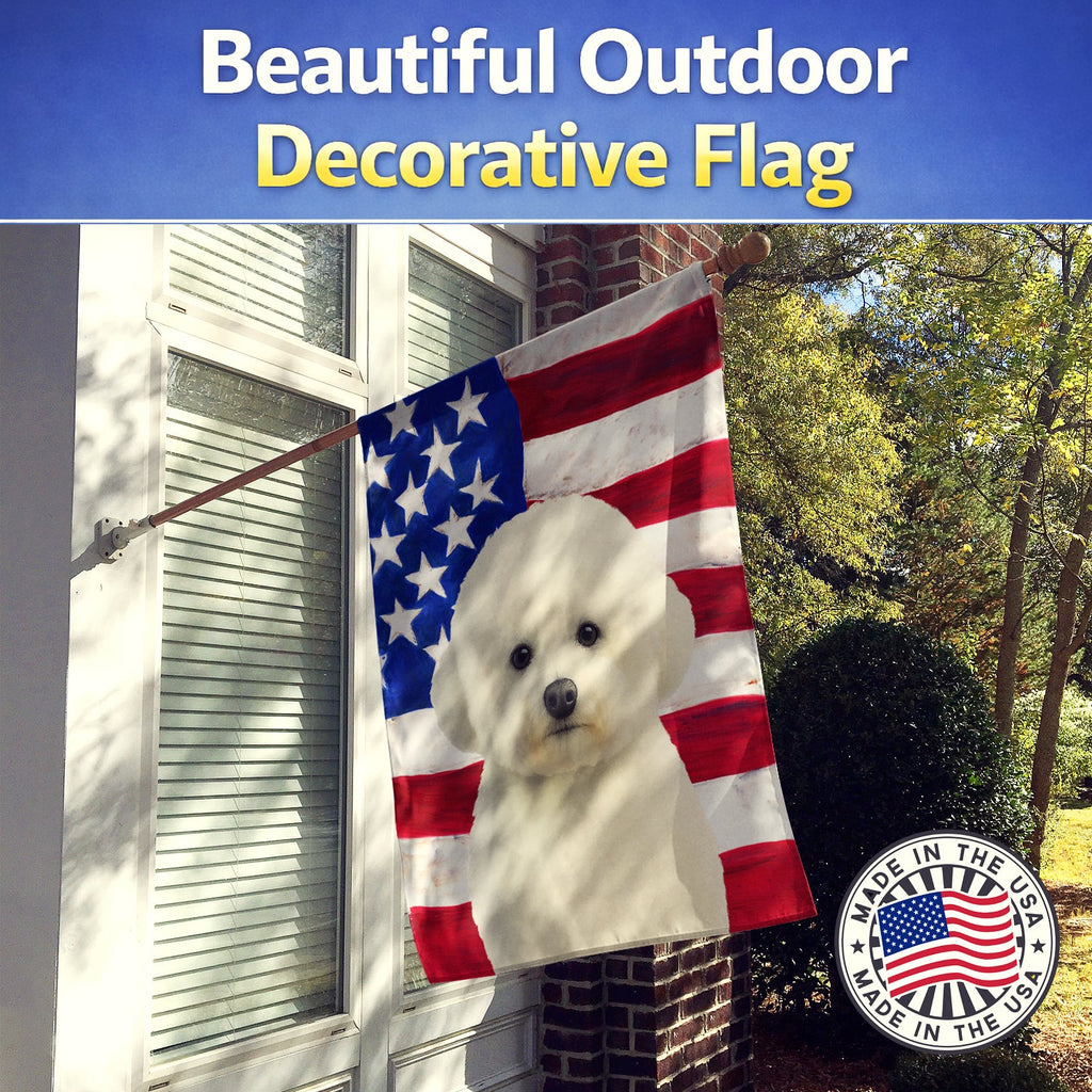 Bichon Frise American Flag House Flag 28x40 Porch Sleeve Pole Decorative Outside Yard Banner Artwork Wall Hanging, Polyester