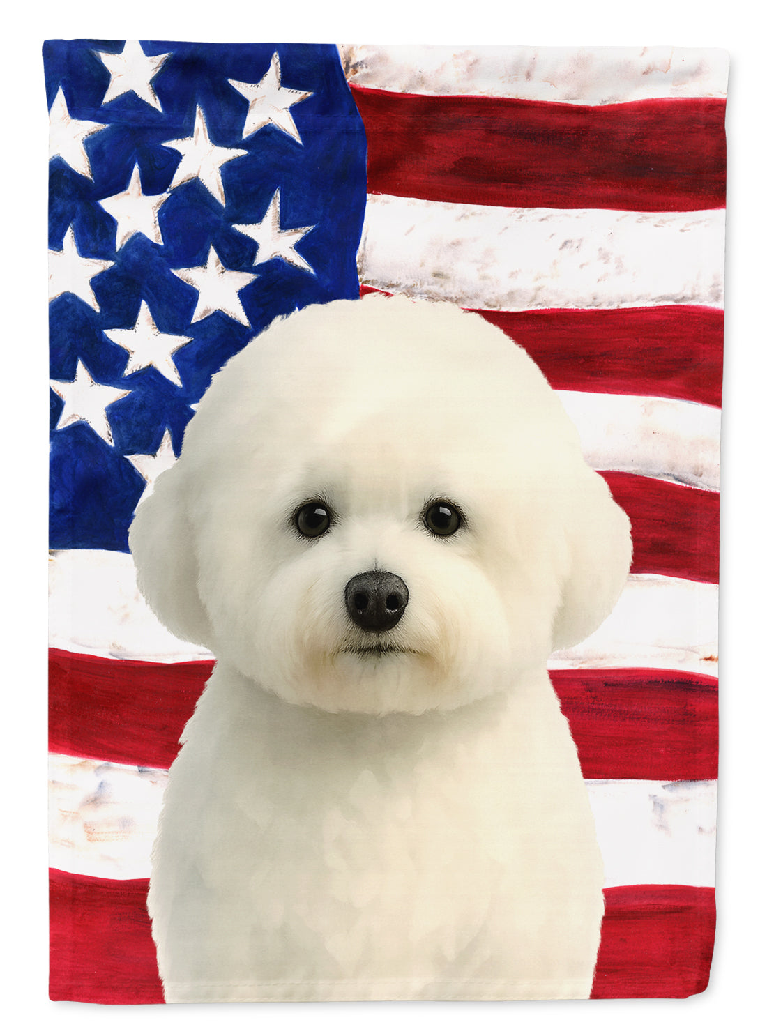 Bichon Frise American Flag House Flag 28x40 Porch Sleeve Pole Decorative Outside Yard Banner Artwork Wall Hanging, Polyester