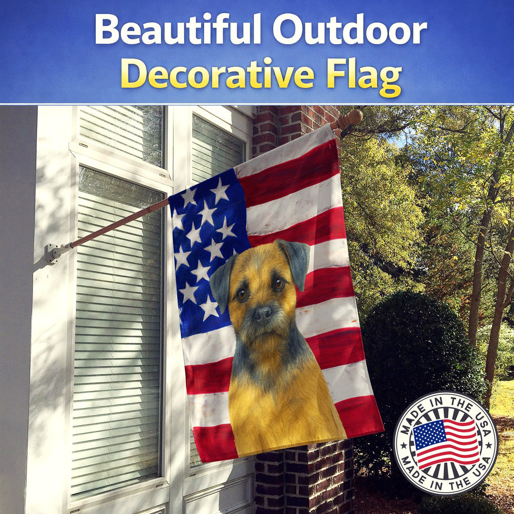 Blue and Tan Border Terrier American Flag House Flag 28x40 Porch Sleeve Pole Decorative Outside Yard Banner Artwork Wall Hanging, Polyester