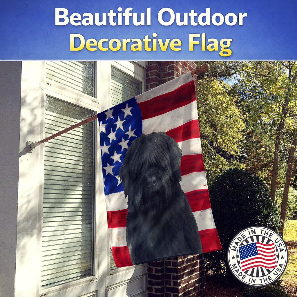 Black Bouvier des Flandres American Flag House Flag 28x40 Porch Sleeve Pole Decorative Outside Yard Banner Artwork Wall Hanging, Polyester