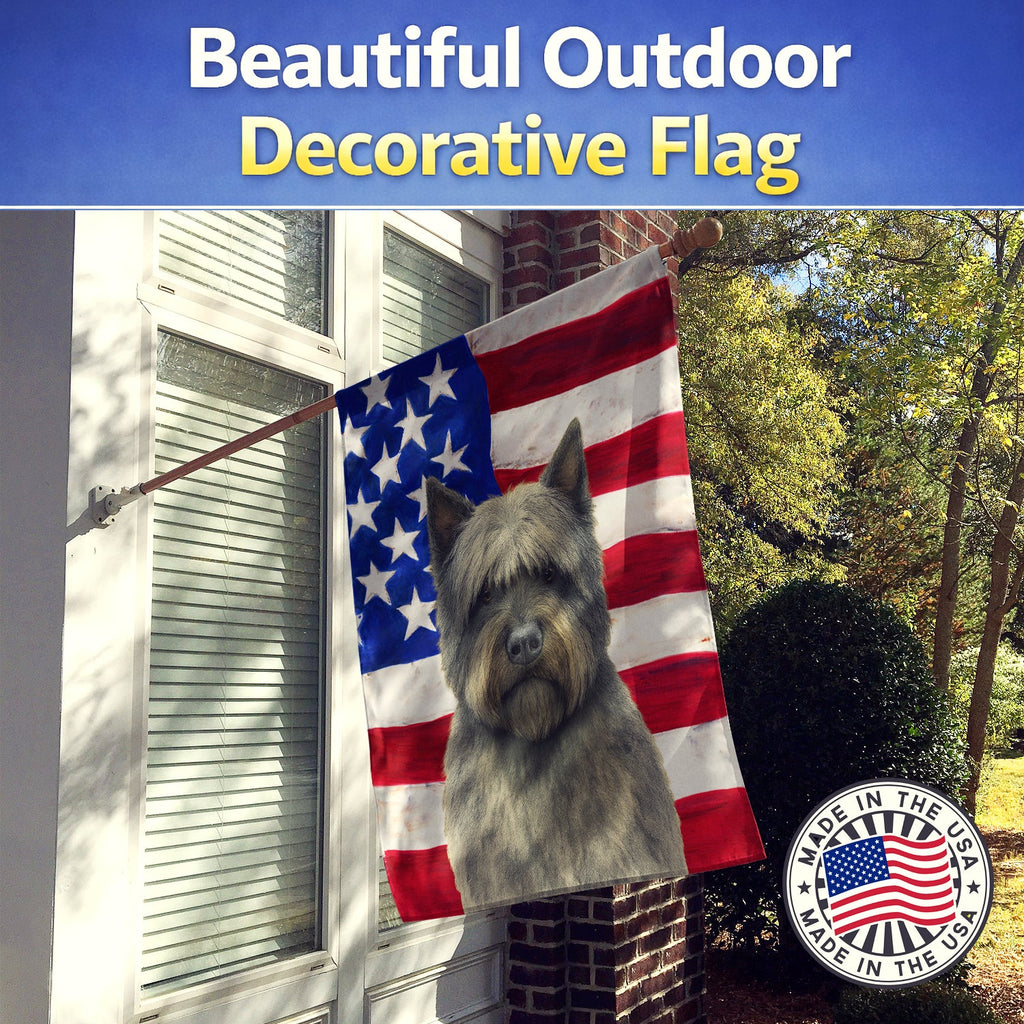 Gray Bouvier des Flandres American Flag House Flag 28x40 Porch Sleeve Pole Decorative Outside Yard Banner Artwork Wall Hanging, Polyester