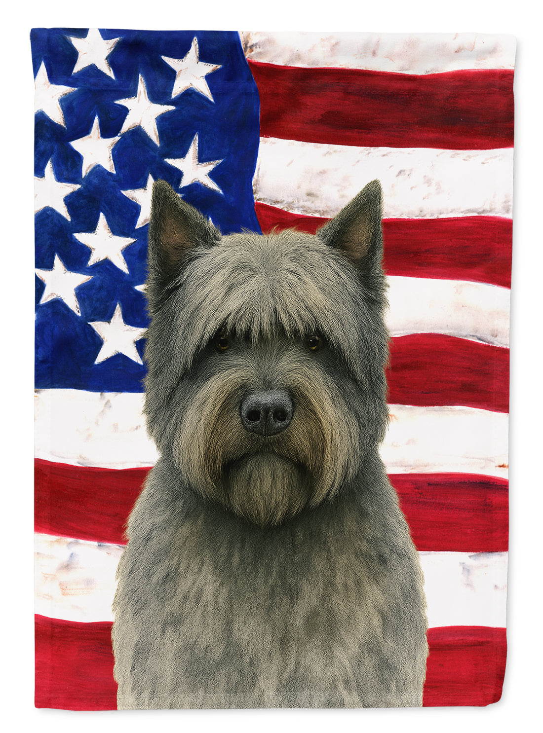Gray Bouvier des Flandres American Flag House Flag 28x40 Porch Sleeve Pole Decorative Outside Yard Banner Artwork Wall Hanging, Polyester