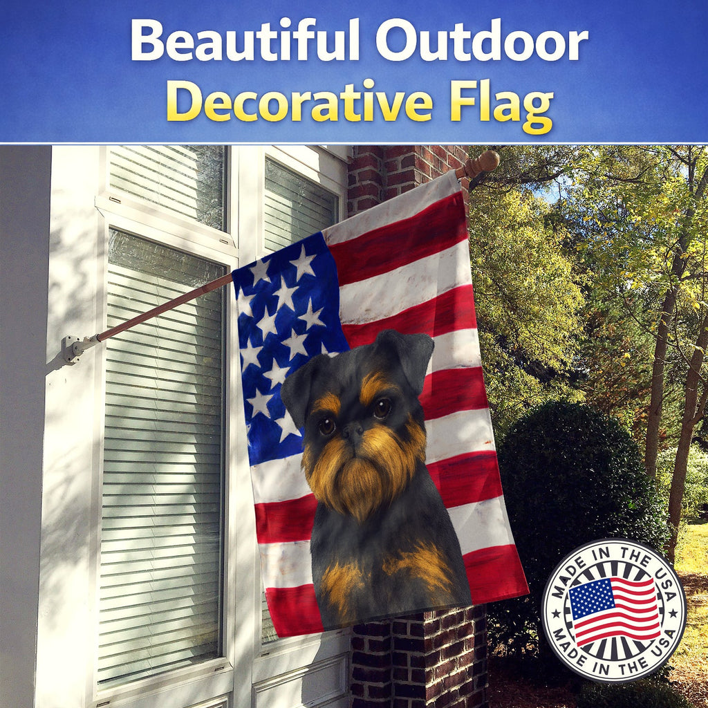 Black and Tan Brussels Griffon American Flag House Flag 28x40 Porch Sleeve Pole Decorative Outside Yard Banner Artwork Wall Hanging, Polyester