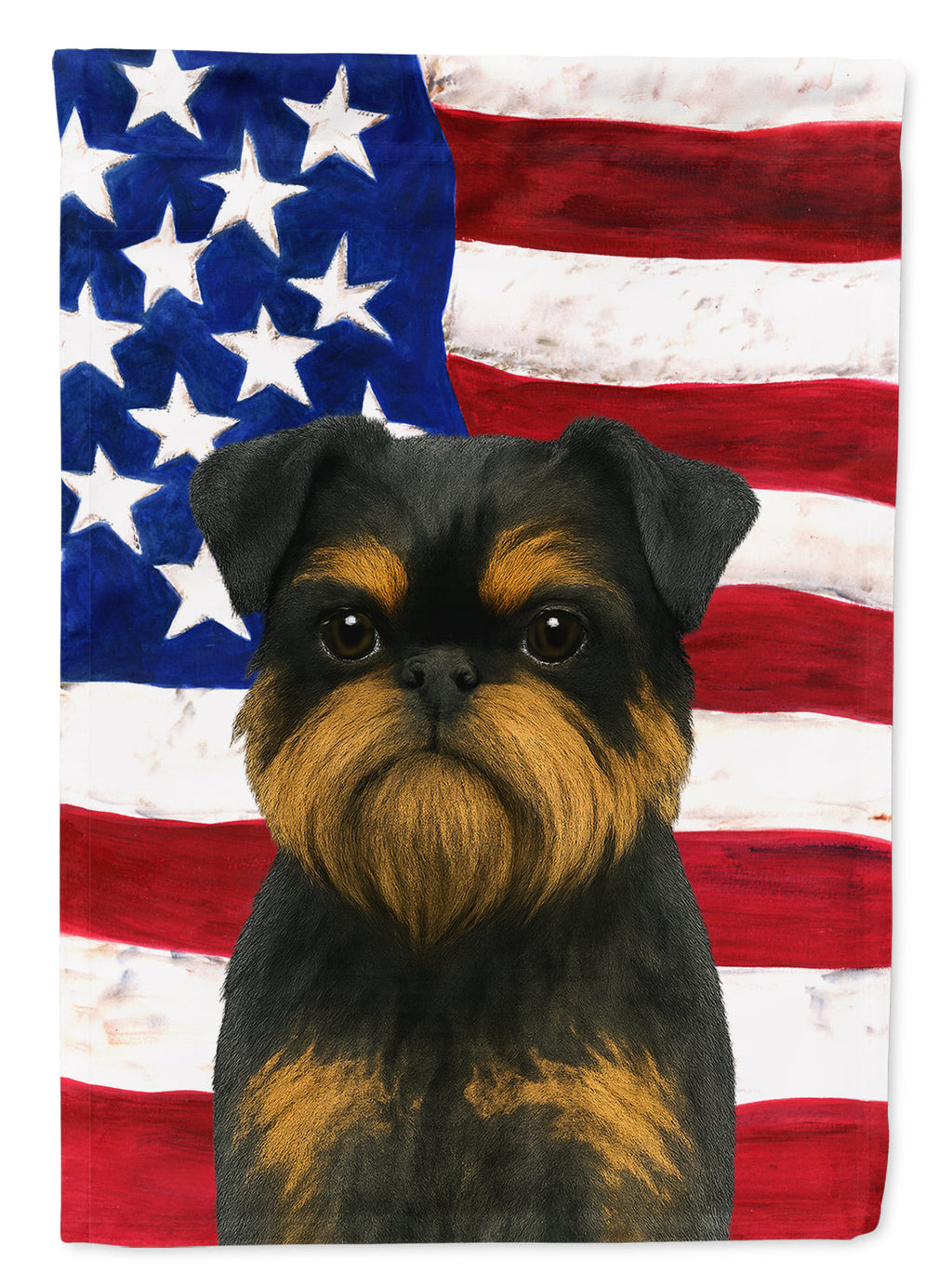 Black and Tan Brussels Griffon American Flag House Flag 28x40 Porch Sleeve Pole Decorative Outside Yard Banner Artwork Wall Hanging, Polyester