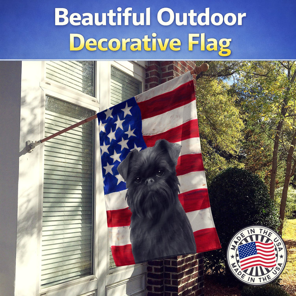 Black Brussels Griffon American Flag House Flag 28x40 Porch Sleeve Pole Decorative Outside Yard Banner Artwork Wall Hanging, Polyester