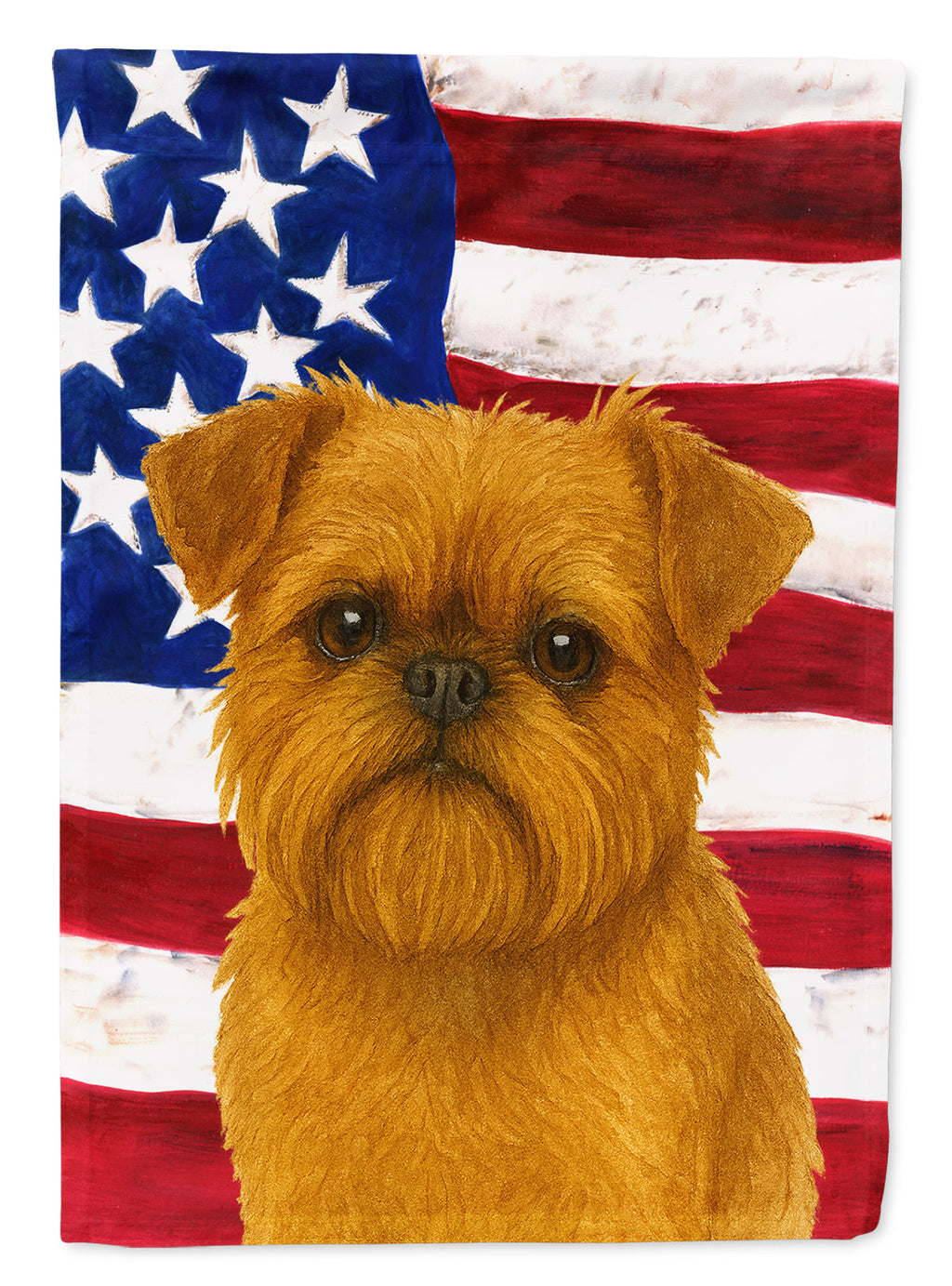 Red Brussels Griffon American Flag House Flag 28x40 Porch Sleeve Pole Decorative Outside Yard Banner Artwork Wall Hanging, Polyester