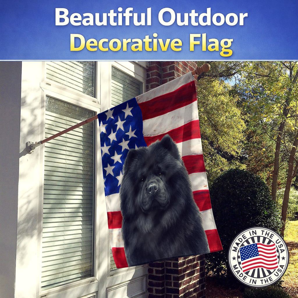 Black Chow Chow American Flag House Flag 28x40 Porch Sleeve Pole Decorative Outside Yard Banner Artwork Wall Hanging, Polyester