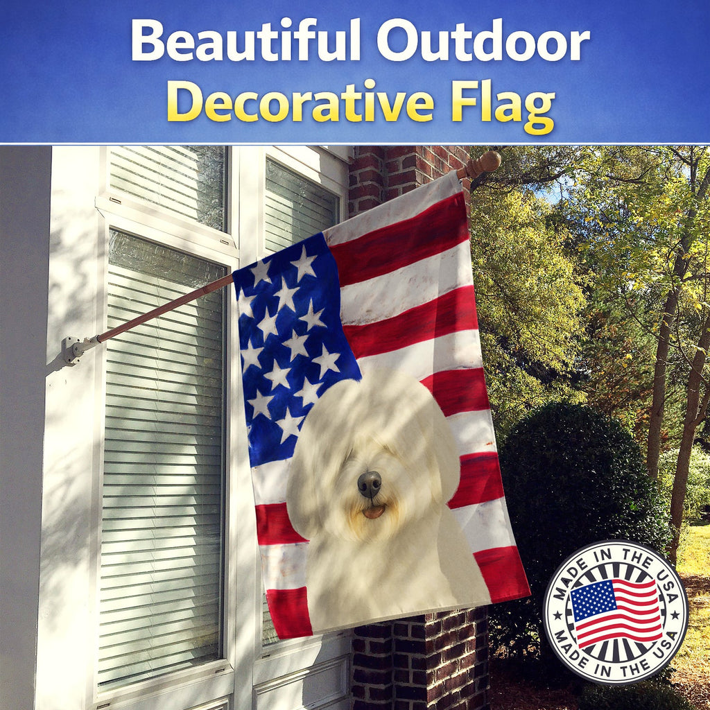 Coton de Tulear American Flag House Flag 28x40 Porch Sleeve Pole Decorative Outside Yard Banner Artwork Wall Hanging, Polyester