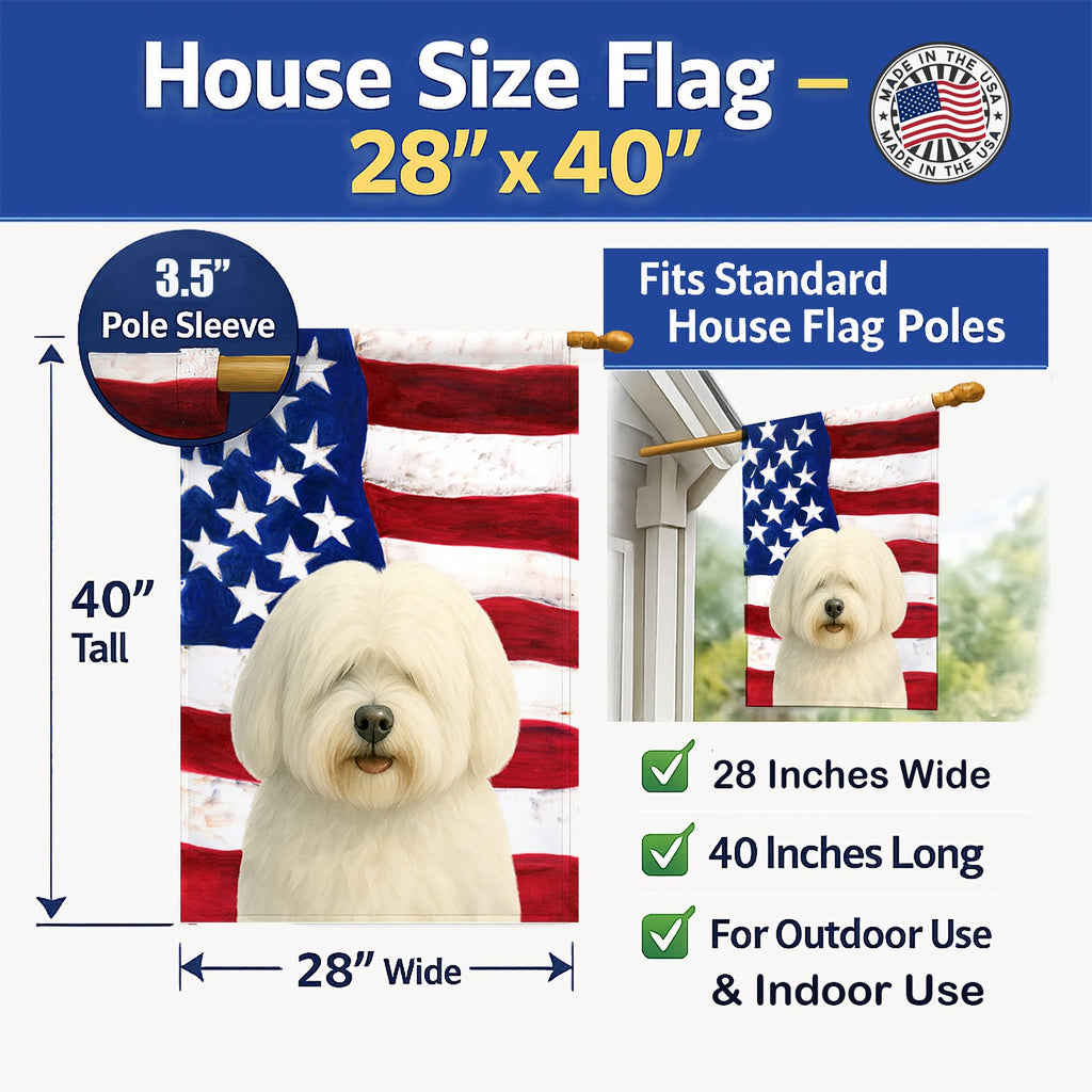 Coton de Tulear American Flag House Flag 28x40 Porch Sleeve Pole Decorative Outside Yard Banner Artwork Wall Hanging, Polyester