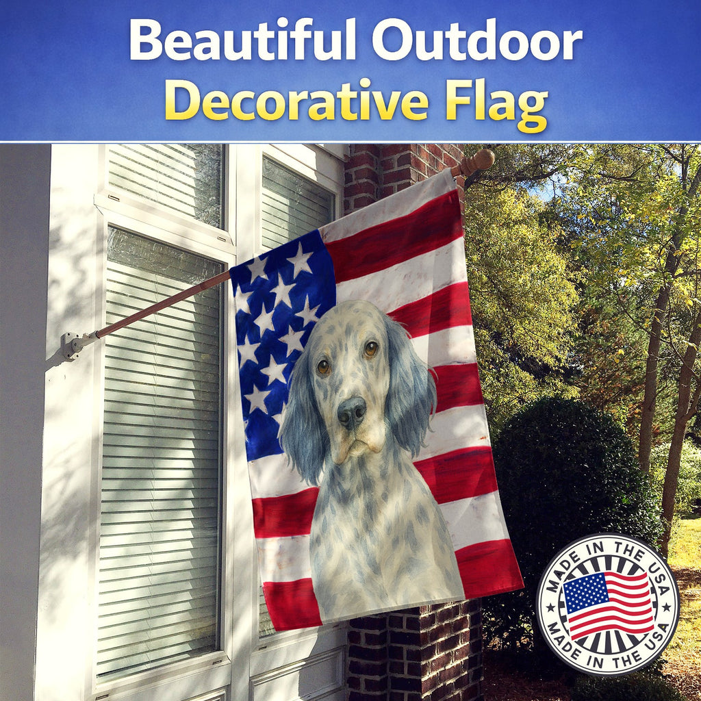 Blue Belton English Setter American Flag House Flag 28x40 Porch Sleeve Pole Decorative Outside Yard Banner Artwork Wall Hanging, Polyester